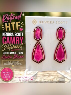 Kendra Scott Camry Statement Earrings Pink Azalea Illusion Gold Rare HTF